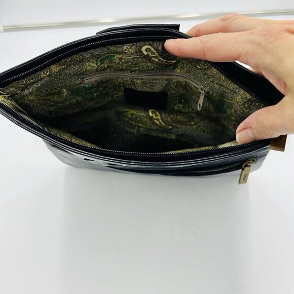 HOBO INTERNATIONAL Black Leather Fold-Over Clutch Bag Purse 11.25" Wide - Picture 7 of 11